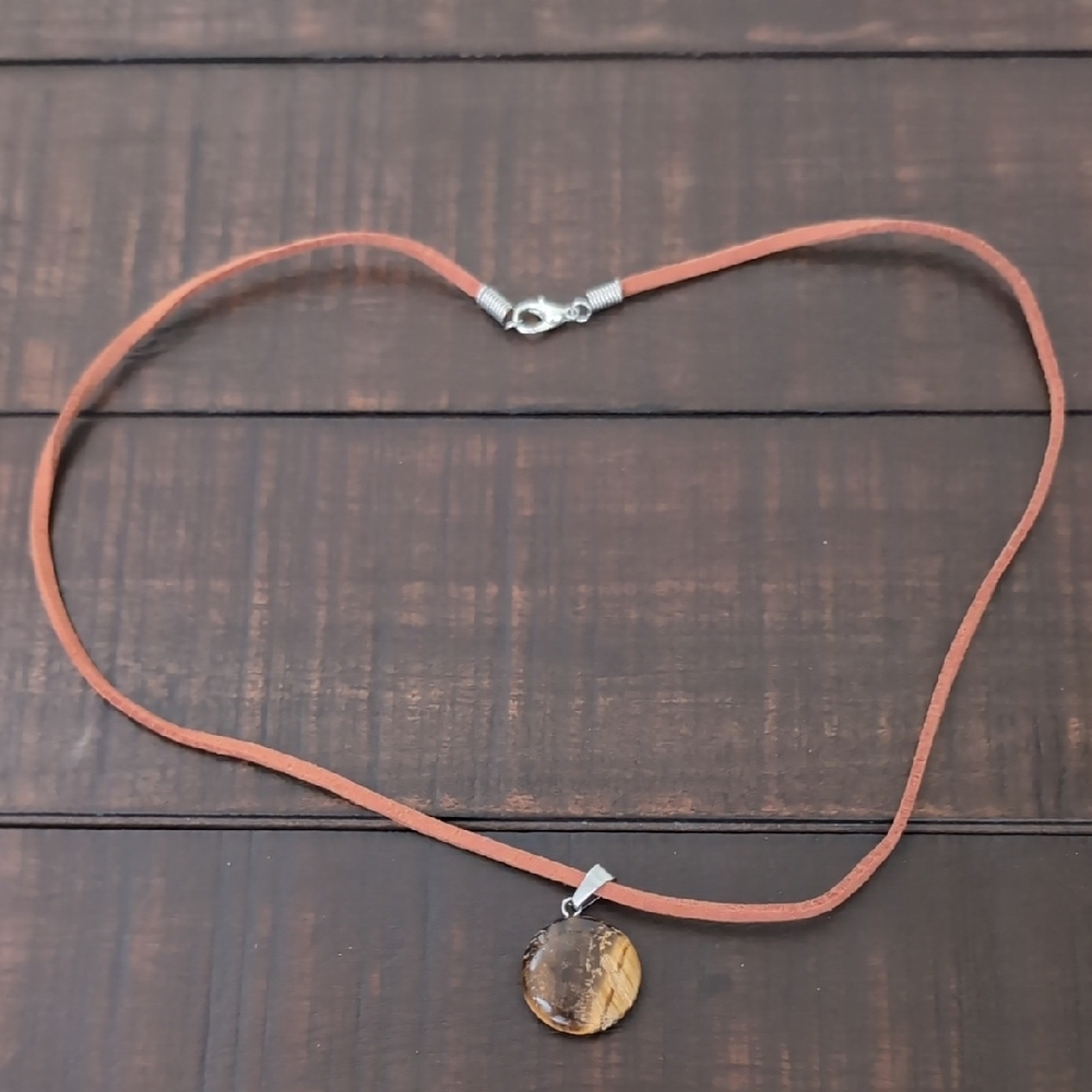 Tiger Eye Pendant on Suede Cord Necklace
